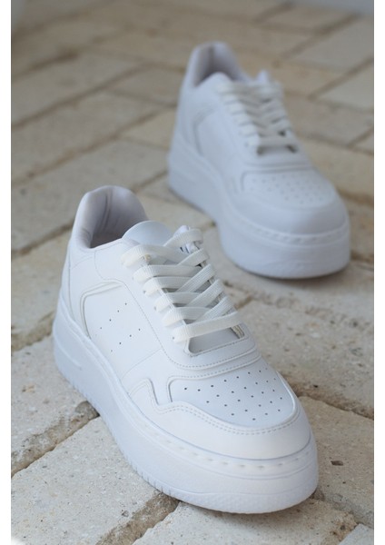 Allyup Günlük Kadın Sneaker Bağcıklı Hafif Kalın Tabanlı Esnek Yürüyüş Suni Deri Spor Ayakkabı 113