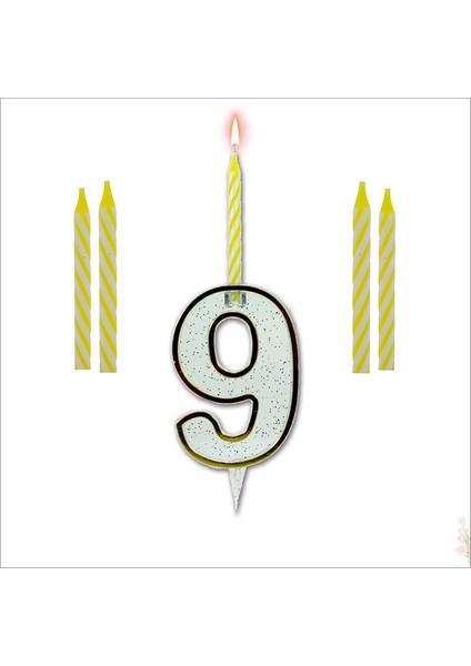9 Rakam Şeffaf Mumluk ve 4 adet Mum