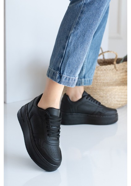 Allyup Günlük Kadın Sneaker Bağcıklı Hafif Kalın Tabanlı Esnek Yürüyüş Suni Deri Spor Ayakkabı 113