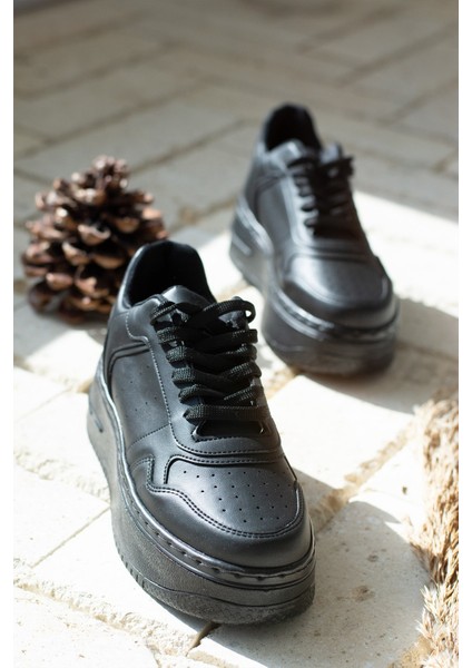 Allyup Günlük Kadın Sneaker Bağcıklı Hafif Kalın Tabanlı Esnek Yürüyüş Suni Deri Spor Ayakkabı 113