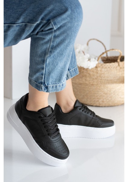 Allyup Günlük Kadın Sneaker Bağcıklı Hafif Kalın Tabanlı Esnek Yürüyüş Suni Deri Spor Ayakkabı 113