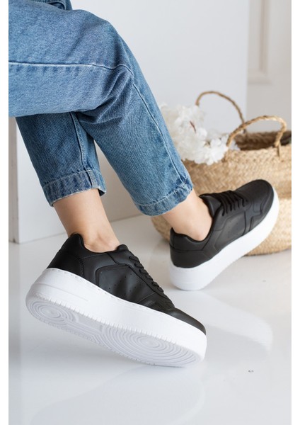 Allyup Günlük Kadın Sneaker Bağcıklı Hafif Kalın Tabanlı Esnek Yürüyüş Suni Deri Spor Ayakkabı 113