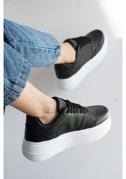 Allyup Günlük Kadın Sneaker Bağcıklı Hafif Kalın Tabanlı Esnek Yürüyüş Suni Deri Spor Ayakkabı 113