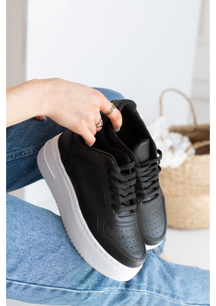 Allyup Günlük Kadın Sneaker Bağcıklı Hafif Kalın Tabanlı Esnek Yürüyüş Suni Deri Spor Ayakkabı 113