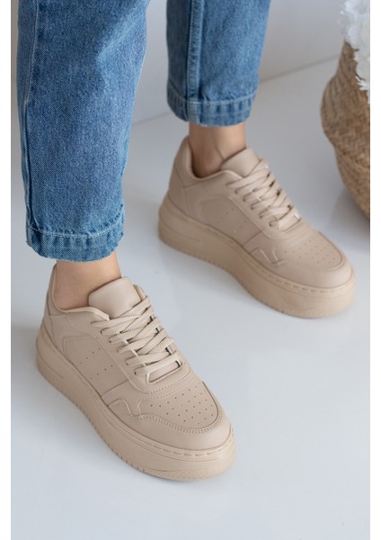 Allyup Günlük Kadın Sneaker Bağcıklı Hafif Kalın Tabanlı Esnek Yürüyüş Suni Deri Spor Ayakkabı 113