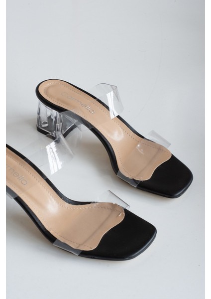 Allyup Günlük Kadın Terlik Çift Şeffaff Şeritli Bantlı Kalın Şeffaf Topuklu Abiye Ayakkabı 105 fırsatları