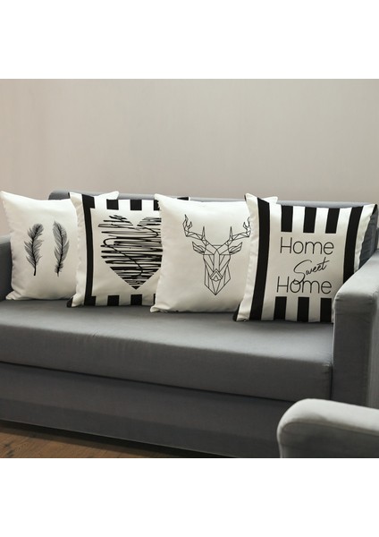 Home Sweet Home Tasarımlı 4lü Dekoratif Kırlent Yastık Kılıfı