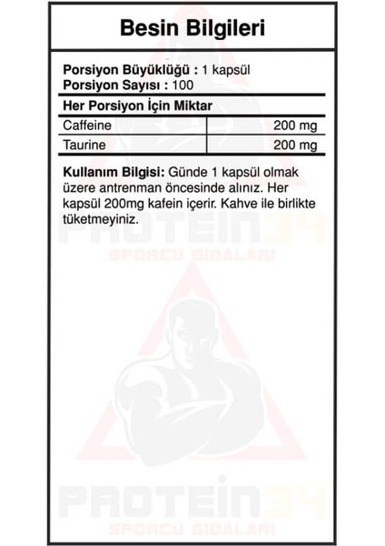 Caffeine Plus 100 Kapsül 100 Servis Kafein, Taurin fiyatları