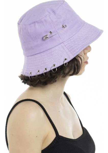 Lila Piercing ve Çengelli Iğne Modelli Balıkçı Bucket Şapka