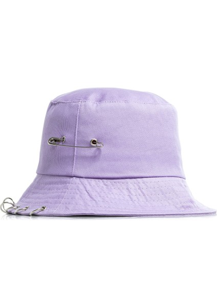 Lila Piercing ve Çengelli Iğne Modelli Balıkçı Bucket Şapka