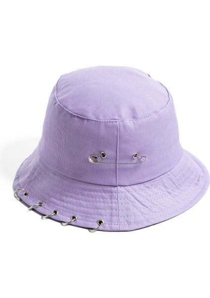 Lila Piercing ve Çengelli Iğne Modelli Balıkçı Bucket Şapka