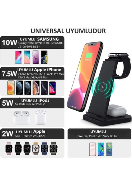 YM-UD21 3in1 Kablosuz Masaüstü Şarj Standı Universal Portable Wireless Charge Station 15W