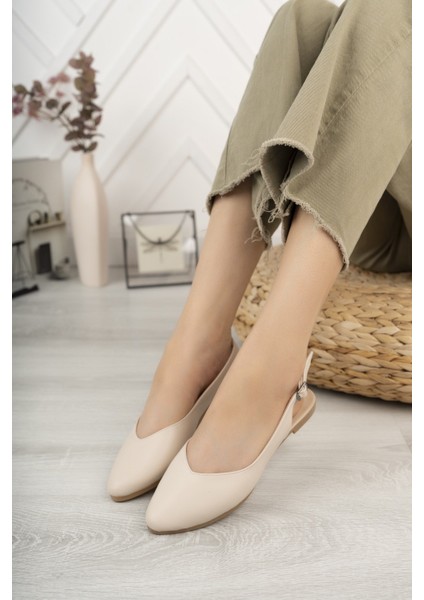 Kadın Misty Krem Cilt Arkası Acık Sivri Burun Günlük Babet