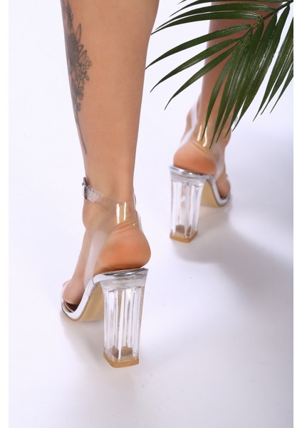 Kadın Gümüş Şeffaf Topuklu Ayakkabı fırsatları
