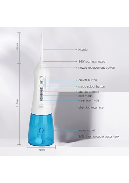 5 Jet Uçlu Akülü Su Flosser 3 Modu Profesyonel 300ML (Yurt Dışından) modelleri