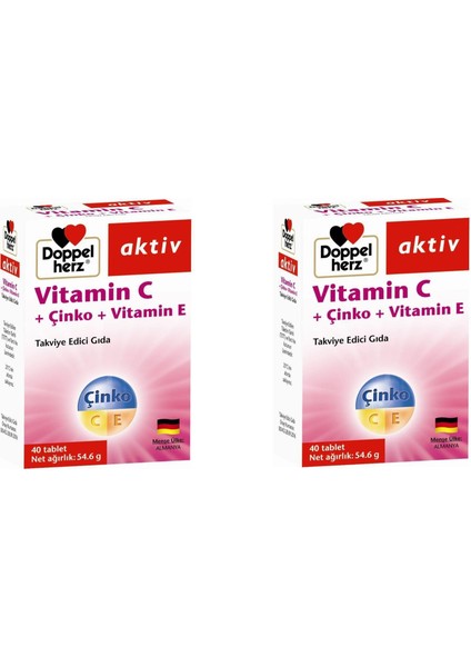 Aktiv Vitamin C + Çinko + Vitamin E 40 Tablet 2'li