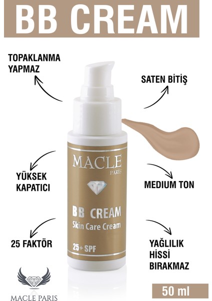Bb Krem Medium,pütürlü Cilt Kapatıcı,ton Eşitleyici ,topaklanma Karşıtı ,kokusuz + 25 Spf