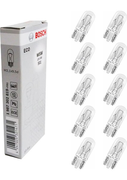Eco Dipsiz Ampul 12V 5W T10 W5W 10'lu Paket