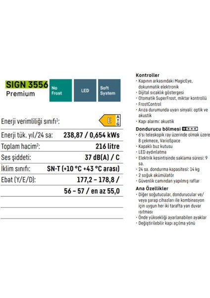 Ankastre Dikey Derin Dondurucu Sıgn 3556