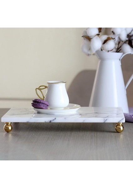 Mermer Leylak 30 x 20 cm Altın Boncuk Ayak Sunum Tabağı