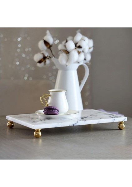 Mermer Leylak 30 x 20 cm Altın Boncuk Ayak Sunum Tabağı fiyatları