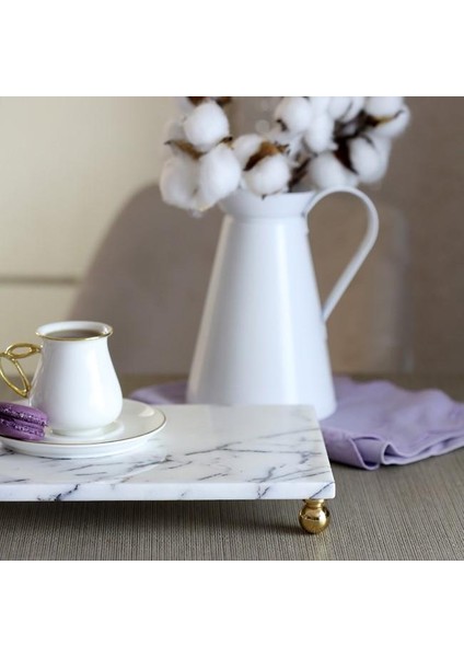 Mermer Leylak 30 x 20 cm Altın Boncuk Ayak Sunum Tabağı modelleri