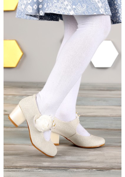 Kiko 751 Simli Günlük Kız Çocuk 4 cm Topuk Babet Ayakkabı