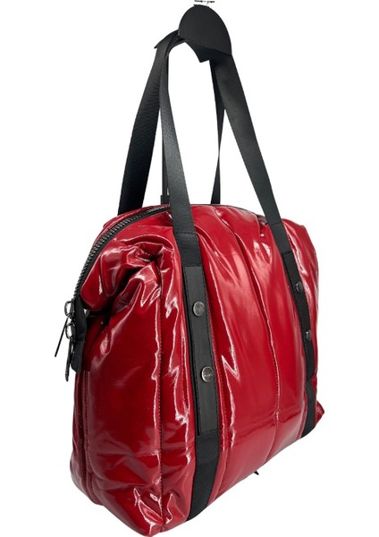 Parlak Kaputone Çizgili Çanta