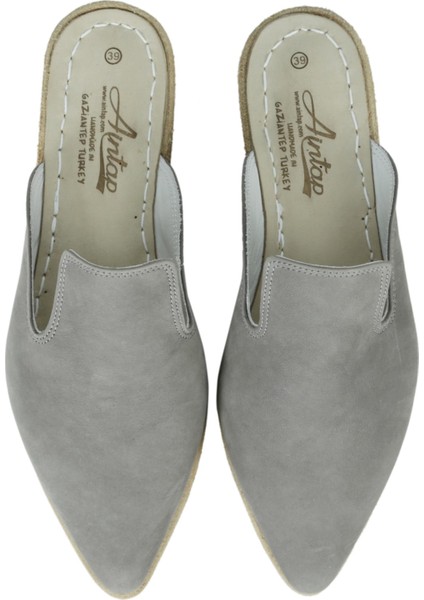 Gri Hakiki Nubuk Deri Gaziantep Sivri Burunlu Kösele Taban Yemeni Terlik fırsatları