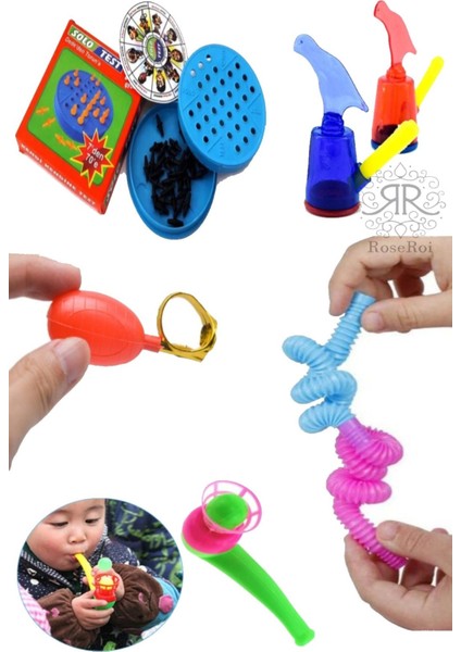 Oyuncak Popit Beşli Set Nostalji Top Üfleme Oyunu Solo Test Şaka Su Yüzüğü Sulu Kanarya Düdük