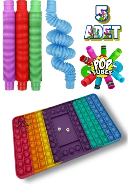 Popit Push Bubble Tavla Satranç ve 5 Adet Pop Tubes Eğitici Oyuncak Set
