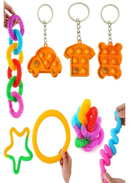 Pop It Push Bubble Fidget 3 Adet Pop Tube 3 Adet Popit Anahtarlık 6 Lı Set Pop It Oyuncak