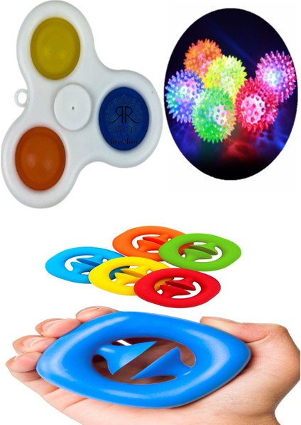 Pop It Push Bubble Fidget Oyuncak Stres Çarkı Popit Duyusal Işıklı Dikenli Top Snapperz Üçlü Set