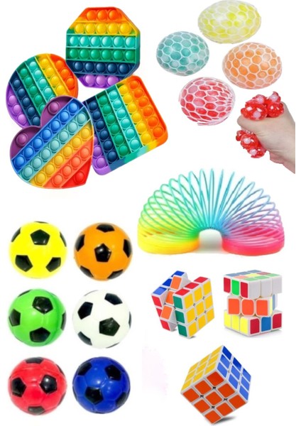 Stres Giderici Set 1 Popit 1 Rubik Zeka Küpü 1 Beyin Stres Topu 1 Stres Yayı 1 Stres Topu