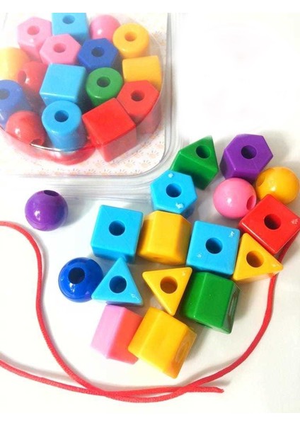 35 Parça Geometrik Şekiller Ipe Boncuk Dizme Koordinasyon Eğitici Oyuncak Popit