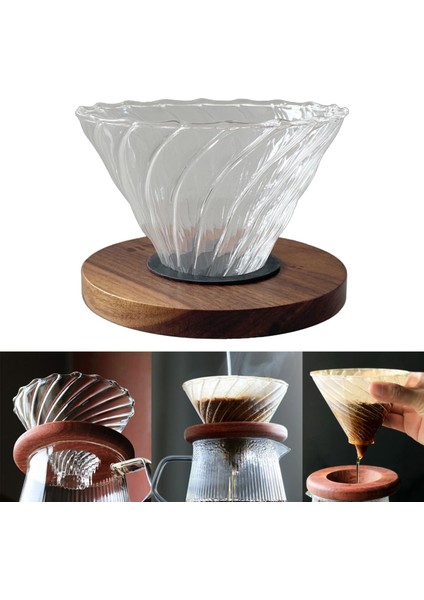 V60 Brewing Coffee Dripper Home Cafe Taşınabilir Ahşap Taban İçin Kullanımı Basit (Yurt Dışından)