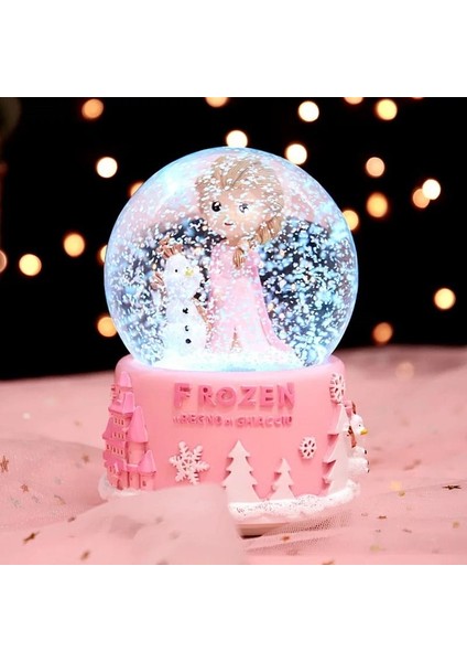 Pembe Frozen Işıklı Müzikli Orta Boy Kar Küresi