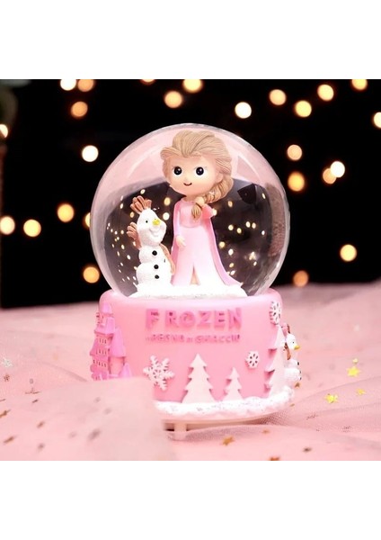 Pembe Frozen Işıklı Müzikli Orta Boy Kar Küresi