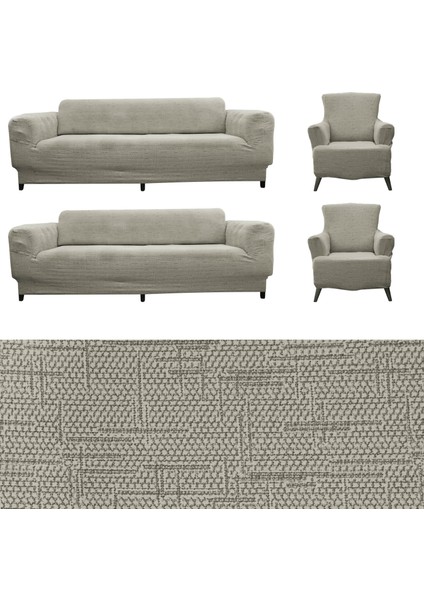 Streç Lastikli Esnek Yıkanabilir Pamuklu Yıldız Desen 3+3+1+1 Jakarlı Koltuk Örtüsü Koltuk Kılıfı