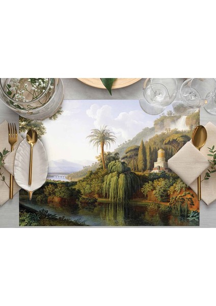 Home Yeşil Orman Manazaralı Kumaş Amerikan Servis 4'lü Set 35X50CM