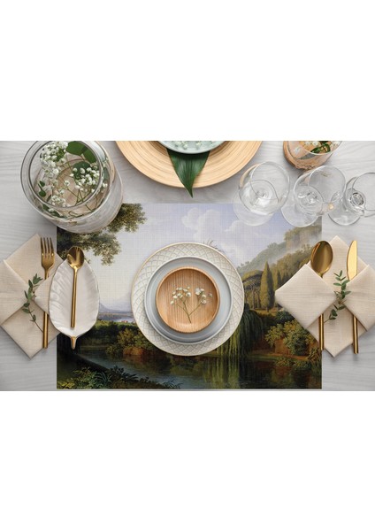 Home Yeşil Orman Manazaralı Kumaş Amerikan Servis 4'lü Set 35X50CM fiyatları