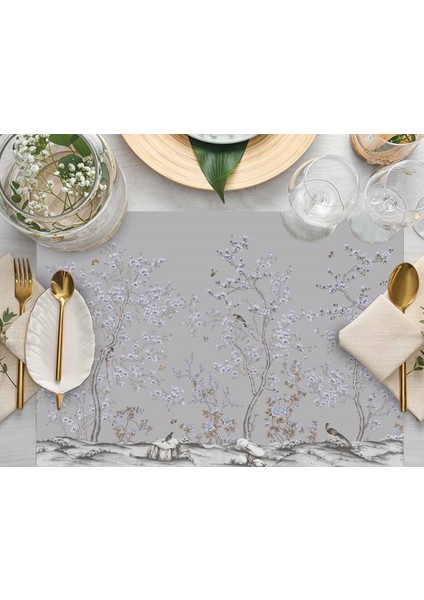 Home Mini Çiçek Tasarımlı Kumaş Amerikan Servis 4'lü Set 35X50CM