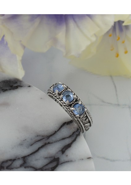 925 Ayar Otantik Telkari Doğal Mavi Kuvars Taşlı Alyans Kadın Gümüş El Işi Yüzük fiyatları