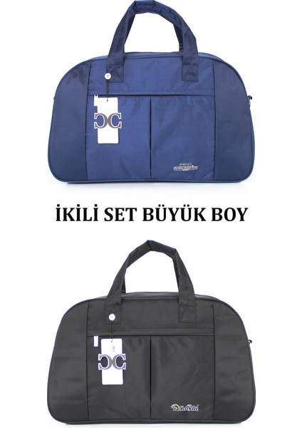 Ikili Set Büyük Boy Seyahat ve Spor Çantası Astarlı Iç Bölme Su Geçirmez Kumaş