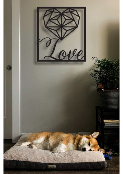 Love Yazılı Kalp Metal Tablo