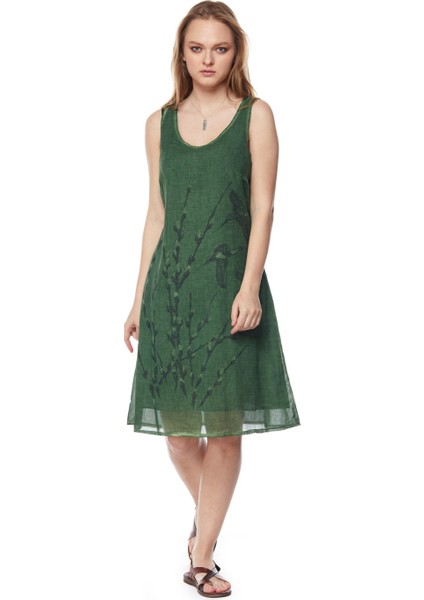 Şile Bezi Yeşil Kolsuz Doğa Elbise