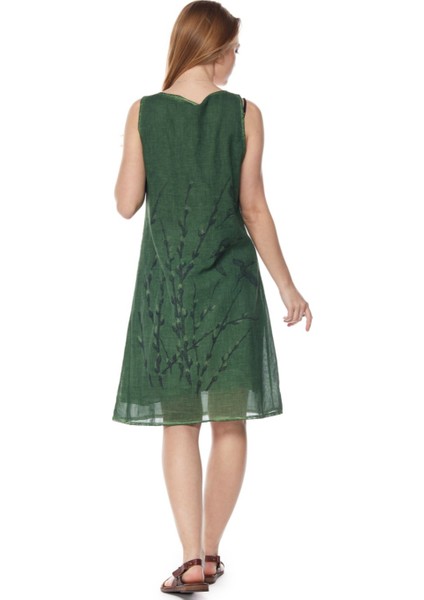 Şile Bezi Yeşil Kolsuz Doğa Elbise fırsatları