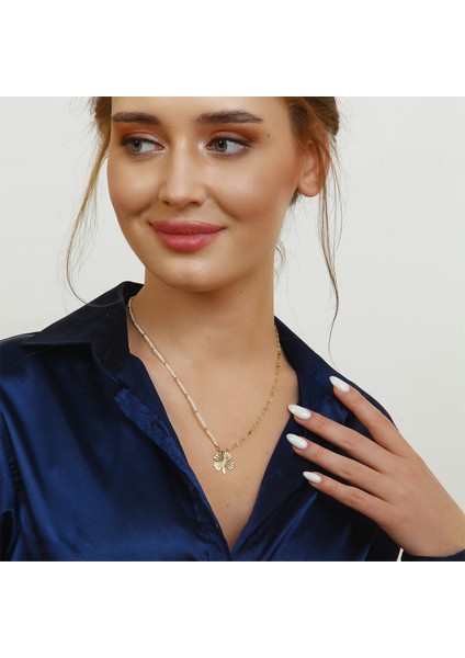 Barika Jewelry Barika Kadın Yoncalı Altın Kolye