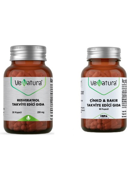 Resveratrol 250 Mg 30 Kapsül + Çinko & Bakır 60 Kapsül