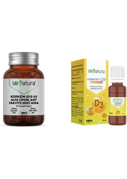 Koenzim Q10, Alfa Lipoik Asit 60 Kapsül + D3 20 ml Damla